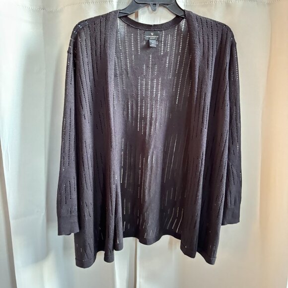 Worthington Womens Cardigan Size 1X Black Pointelle Knit Minimalist Boho 18876 - Picture 1 of 7